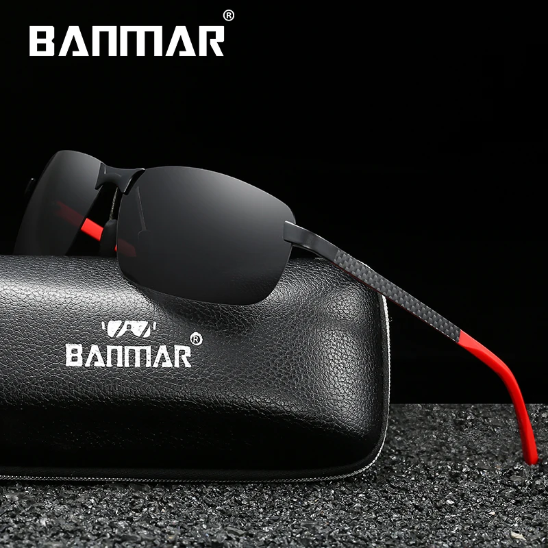 

BANMAR Brand Rimless Men's Sunglasses Polarized Rectangle Vintage Carbon Fibre Legs Glasses Eyewear Men Oculos De Sol Masculino