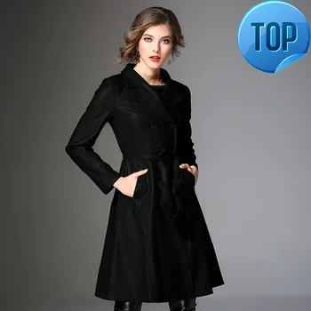 

Fashion European New Autumn Pu Leather Jacket Women Vintage Double Breasted Female Overcoat Lady Black Coats LX2001