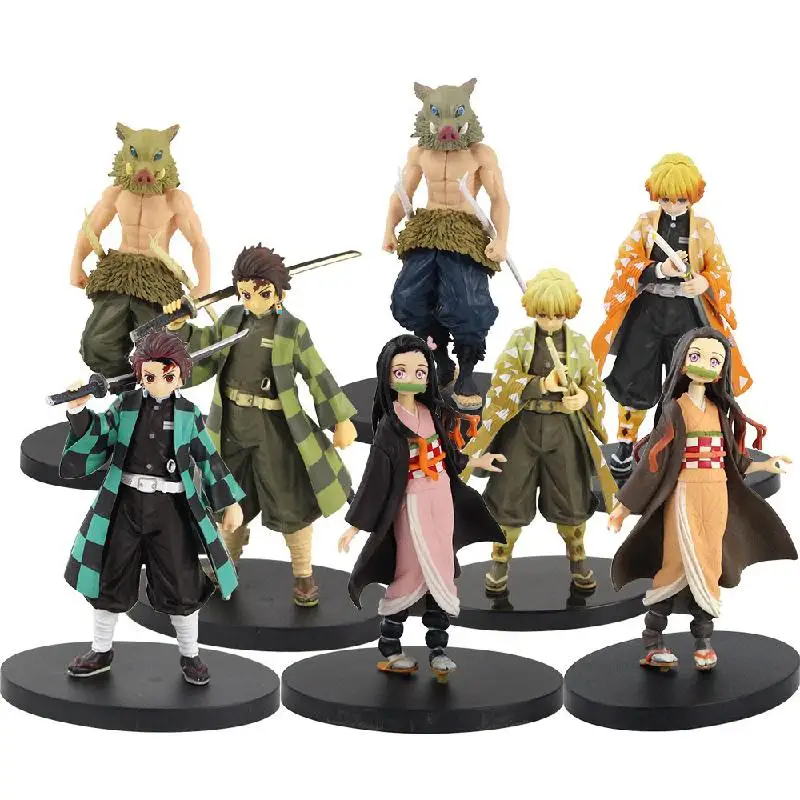 Devil's Blade Anime Figure Tanjirou Nezuko Zenitsu Inosuke Demon Slayer PVC Action Figure Collectible Model Toys Doll Decoration