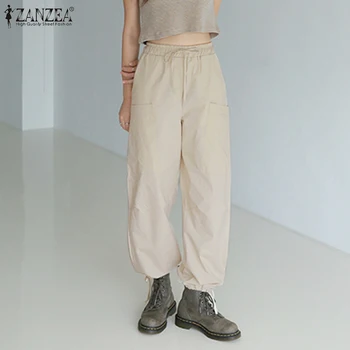 

ZANZEA 2020 Fashion Women Casual Capris Pants Solid Elastic Waist Harem Pants Overalls Long Trousers Streetwear Pantalones Femme