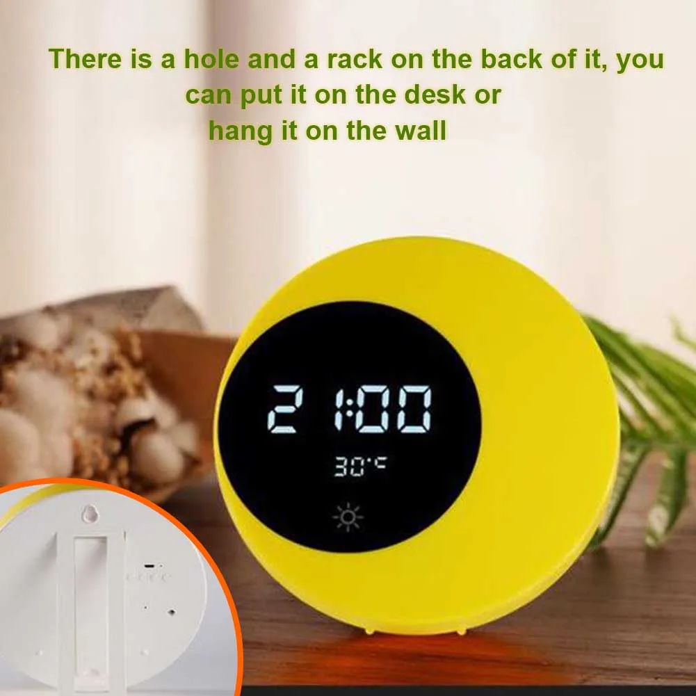LED Digital Alarm Clock Touch Control Shape Night Light Bedside Wake Lamp Office Sleeping USB Charging Temperature Display