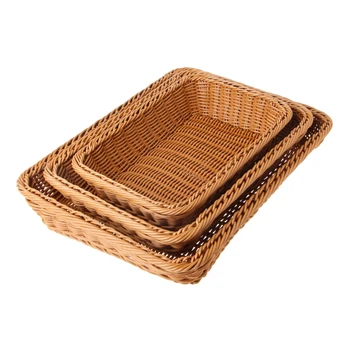 

Home Kitchen Square Artificial Rattan Harden Storage Basket Organizer Food Fruit Bins