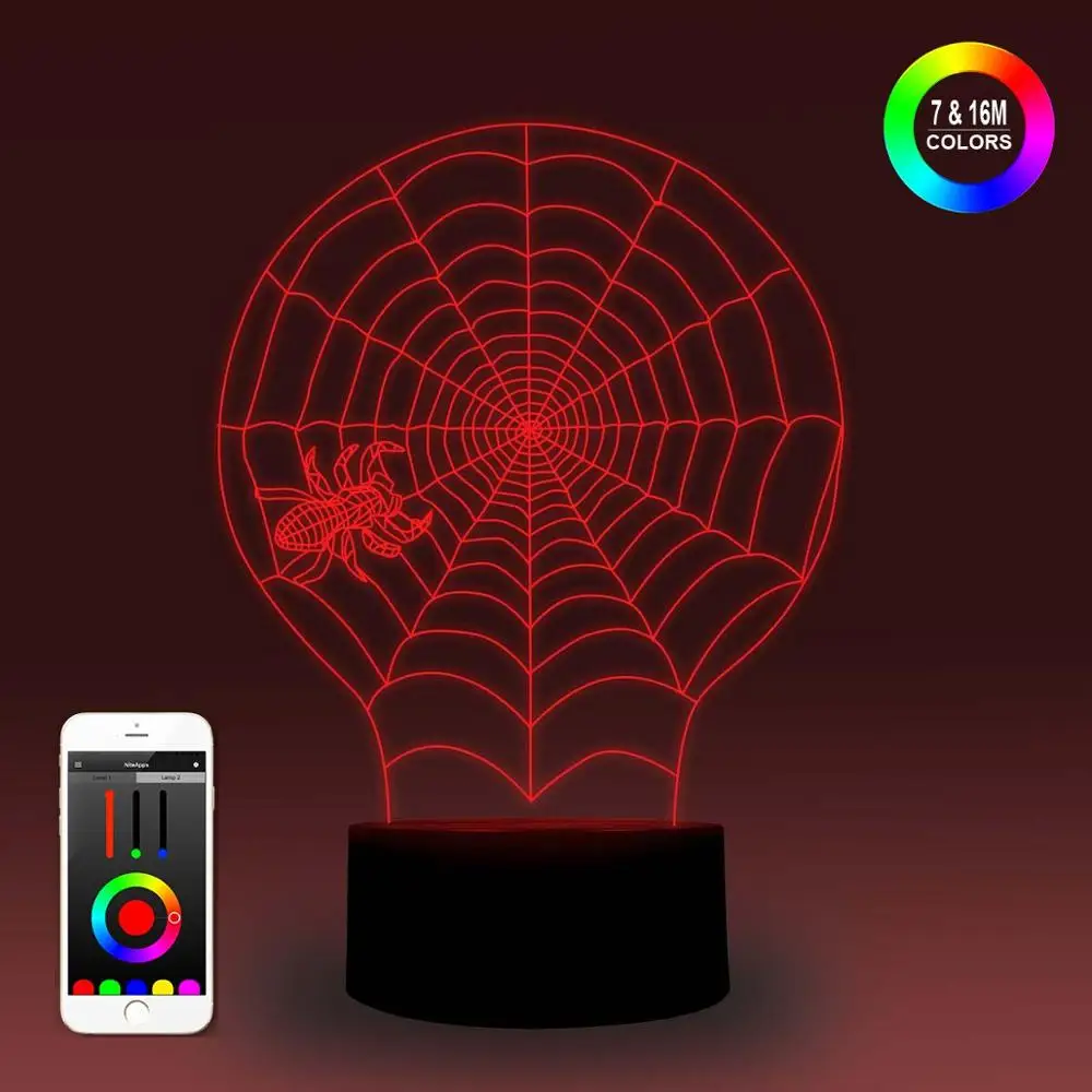 

NiteApps 3D Spider Web Night Light Desk Table Illusion Lamp Holiday Birthday Gift APP/Touch Control