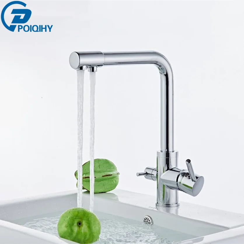 Chrome Purified Water Kitchen Faucet Pure Water Filter Deck Mounted Faucet Crane Dual Handles Hot Cold Water Mixer Taps Chrome Purified Water Kitchen Faucet Pure Water Filter Deck Mounted Faucet Crane Dual Handles Hot Cold Water Mixer Taps