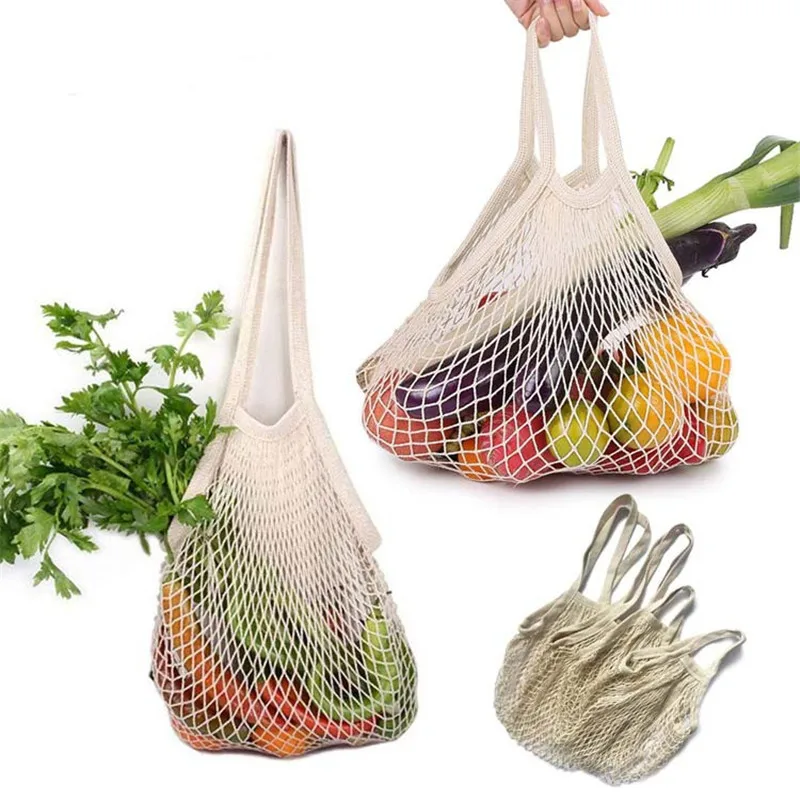 Reusable Cotton Mesh Produce Bags for Vegetable Fruit Food Kitchen Washable Grid Storage Bag Eco String bag Kitchen Organizer - Image 3