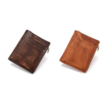 

Men's Leather Small Short Wallet ID Credit Card Money Holder Bag Vintage Male Mini Bifold Pocket Change Coin Business Purse