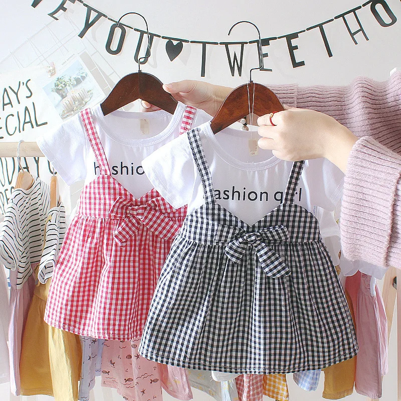 Hildren's Dress Summer New Girls Baby Strap Dress Korean Version of The Cartoon Stitching Dress 0-2Y Baby Fashion Dress