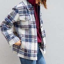 Осень/Зима, классическое шерстяное клетчатое плотное короткое пальто, зимнее пальто, однобортное женское длинное пальто