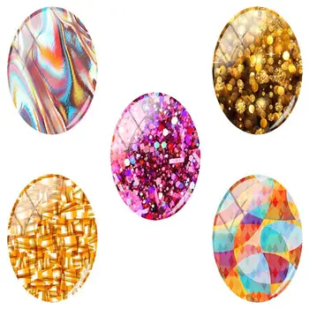 

TAFREE Mixed Sparkle Glitter Artwork Oval Shaped 18x25 mm Handmade Oval Glass Cabochon DIY embellishment for crafts jewelry CX01