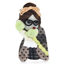 

Wuli&baby Acrylic Telephone Girl Brooches For Women Wear Glasses Bowknot Band Lady Party Casual Brooch Pins Gifts