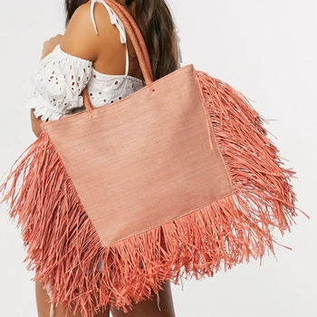 

Luxury Wicker Lady Shoulder Bag Summer Beach Handbag Bohemian Tassel Raffia Large Capacity Totes Designer Women Woven Straw Bags