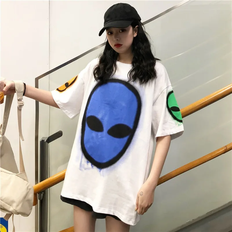 Harajuku Long T-Shirt Loose Letter Printed Women Tshirt Loose Female Tee Tops Large Size Summer T-Shirts