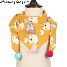 Милый детский шарф с рисунком снеговика, звезды, цветов, Детский Теплый ветрозащитный нагрудник для мальчиков и девочек, треугольный шарф с помпонами