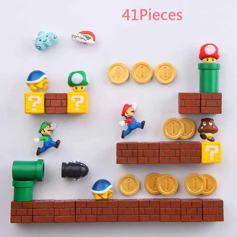 63 шт. 3D Супер Марио резиновые магниты на холодильник игрушки для детей предмет интерьера, украшение фигурки стены Марио магнитные пули кирпичи - Цвет: 41 Combinations