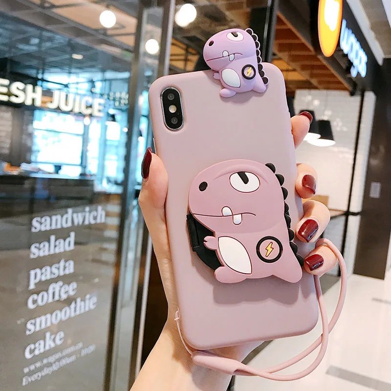 3D Cartoon dinosaur Mirror Case For Xiaomi Mi POCO X3 NFC Stand Phone Cover Redmi Note 8 Pro 9A 9C 9S 8T 7 K20 K30 7A 8A Note 10 xiaomi leather case color Cases For Xiaomi