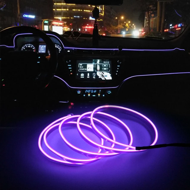 Lámpara de ambiente para coche, tira de luces LED de decoración, cable de cuerda, tubo flexible, neón, unidad USB