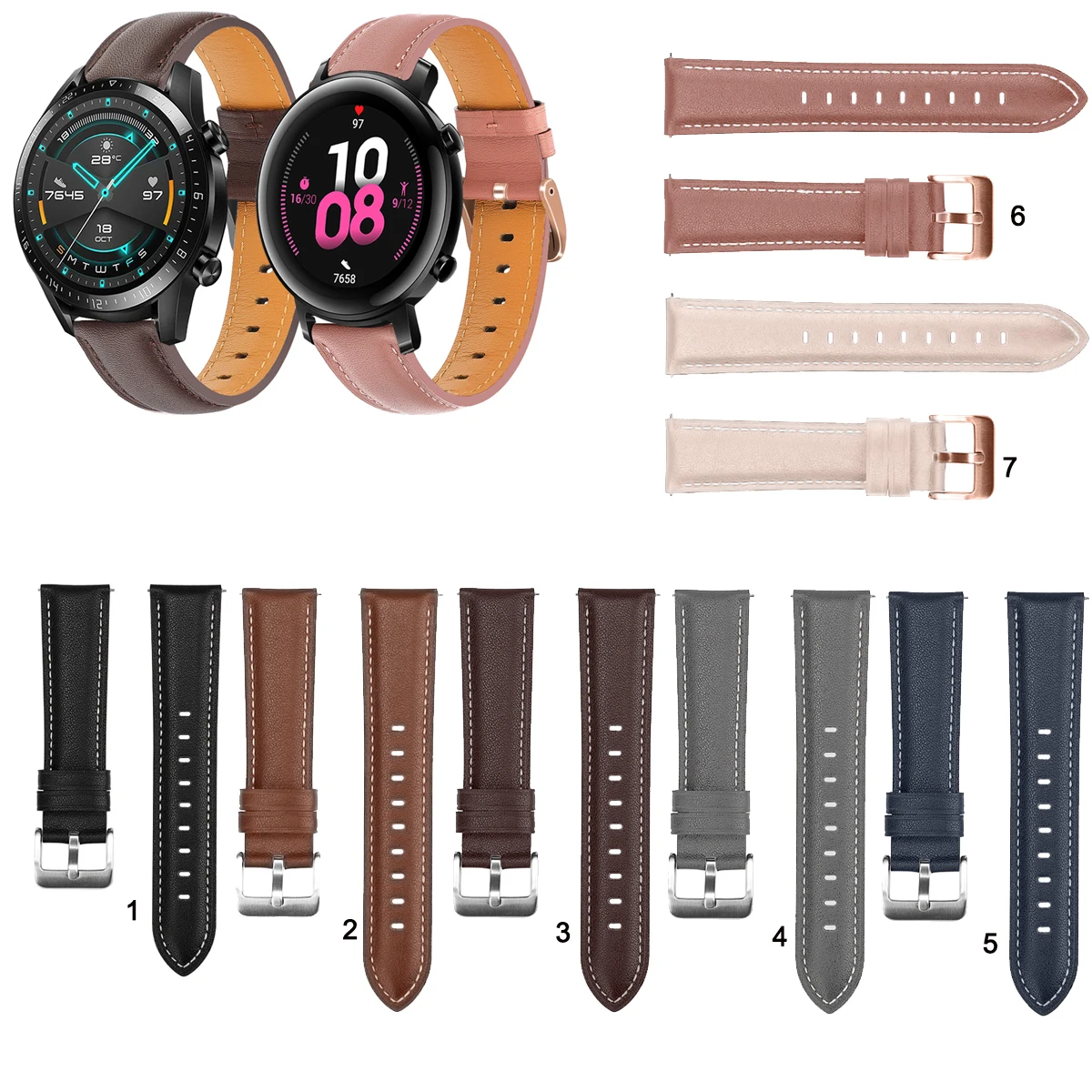 

20mm 22mm Fashion Leather Band Strap for Huawei Watch GT 2 3 42mm 46mm 2e GT2 Pro GT3 SE GT4 46mm / Amazfit GTR4 Elegant Bracele