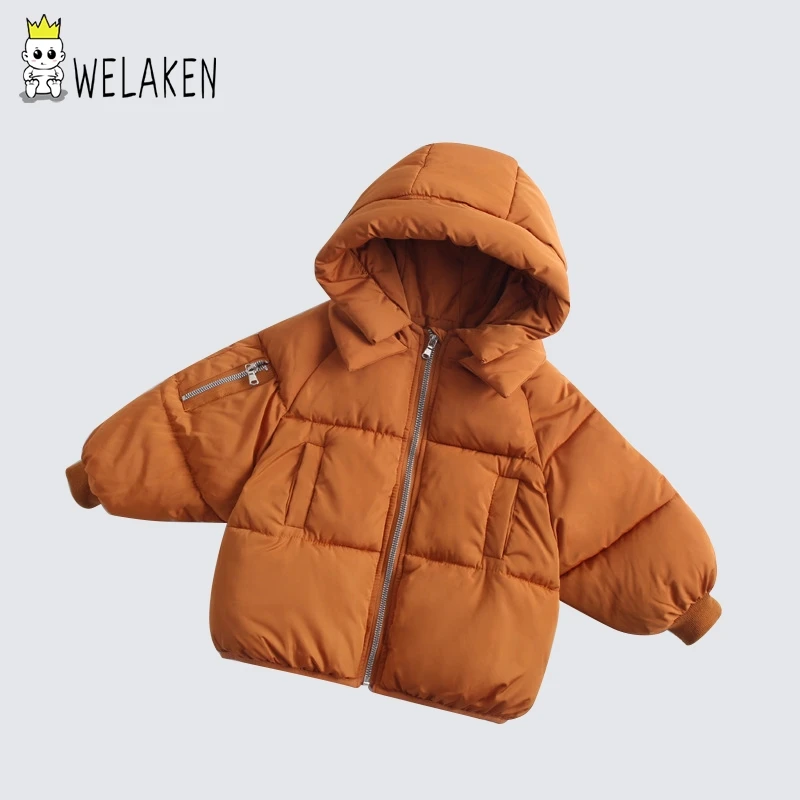 

welaken Children's Winter Cotton Clothes Solid Color Fashion Korean Style Hooded Loose Daily Wear Children's Clothing