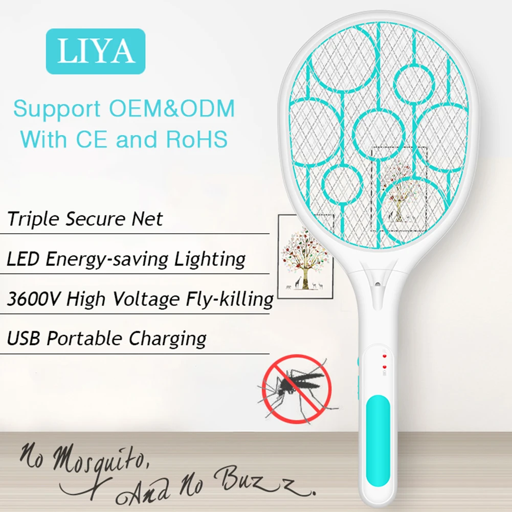 3 Layers Net Home Shockproof Net Insect Electric Swatter USB Rechargeable Electric Fly Swatter ABS Safe Adjustable Hand Racket