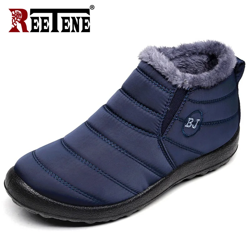 REETENE Fur Men Boots Men Winter Shoes Solid Color Snow Boots Plush Antiskid Bottom Keep Warm Waterproof Ski Boots Size 37-46