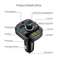 מסוג c JaJaBor משדר FM אלחוטי דיבורית Bluetooth לרכב Dual USB + מסוג C לטעינה תמיכה TF כרטיס U דיסק פלייבק (5)