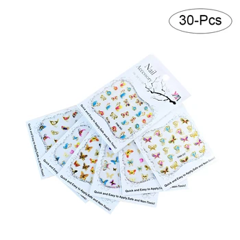 

30pcs Gold Silver 3D Nail Art Sticker Hollow Decals Mixed Designs Adhesive Flower Nail Tips Letter Butterfly Paper Decoration