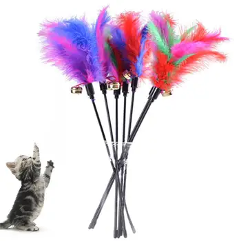 

Funny Pet Cat Kitten Teaser Bell Feather Stick Wand Rod Playing Training Toy