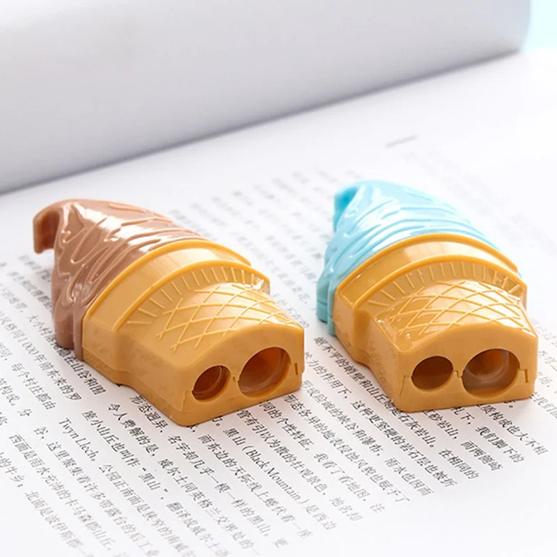 1 Pcs Double Hole Plastic Pencil Sharpener Creative Kawaii Cartoon Ice Cream Pencil Sharpener For Student Stationery Gift