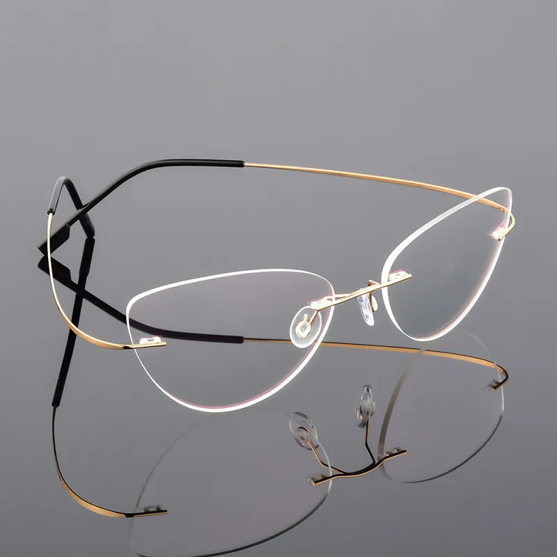 Eyeglasses frames Optical glasses Eyeglass frames Rimless Cat Eye Glasses Titanium Alloy Ultralight Male Female