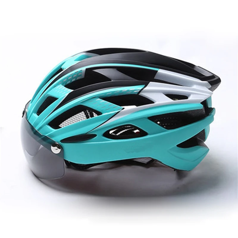 

Windproof Bicycle Helmet Safety Riding Caps Breathable Mountain Road MTB Bike Helmets with Goggles Removable Lens bicicleta