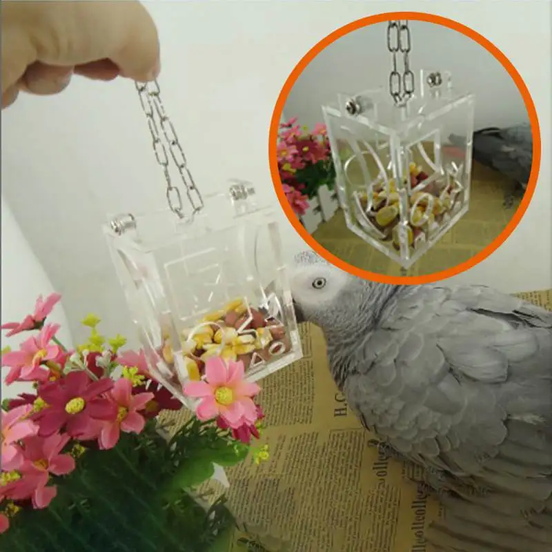 

Portable Transparent Acrylic Bird Feeder Hanging Foraging Toy Pet Cockatiel Parrot Treat Hunt Feeds Pet Birds Accessories