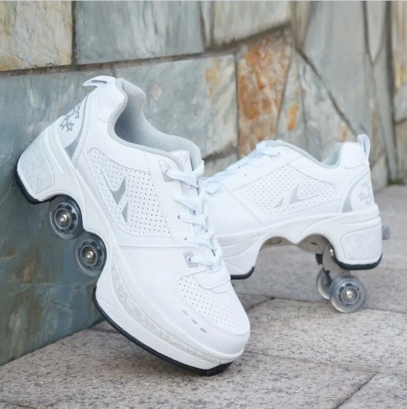2020 Leather Black Powder Roller Skates Shoes 4 Wheels Adults Unisex Casual Shoes Children Skates Double Line