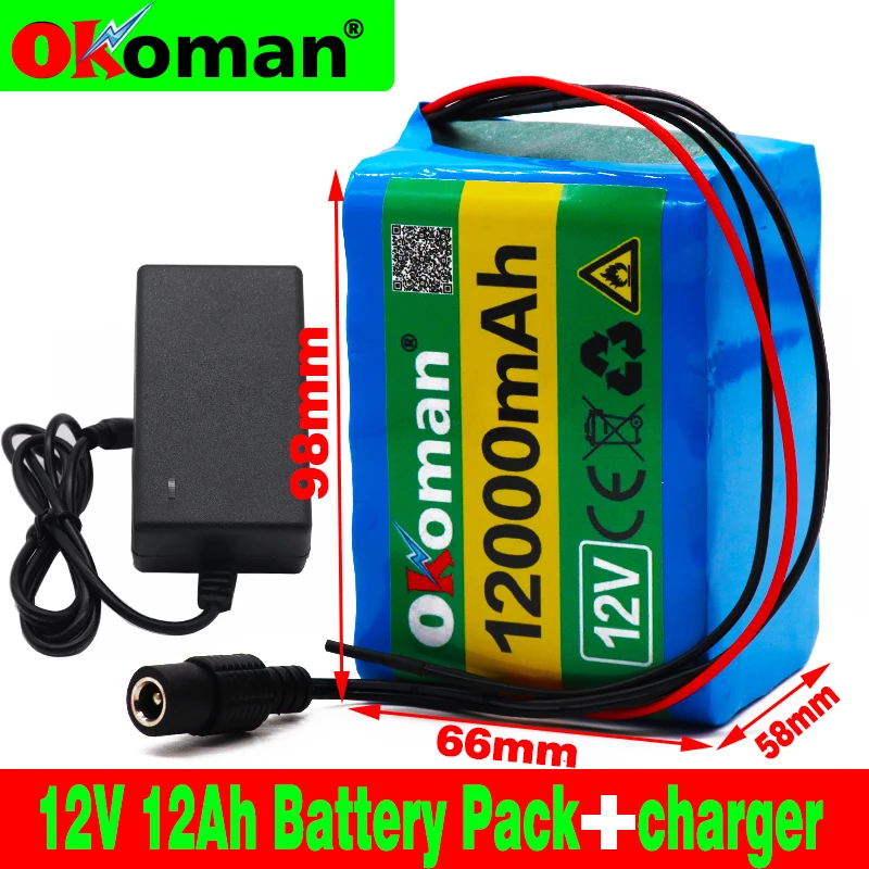 Okoman 12V 12Ah 18650 литиевая батарея 12 6 V 12000mAh аккумуляторная с BMS для