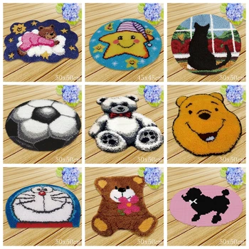 

DIY Football Latch Hook Rug Foamiran For Needlework Carpet Embroidery Bear Japan Anime Latch Hook Cartoon Button Package Kits