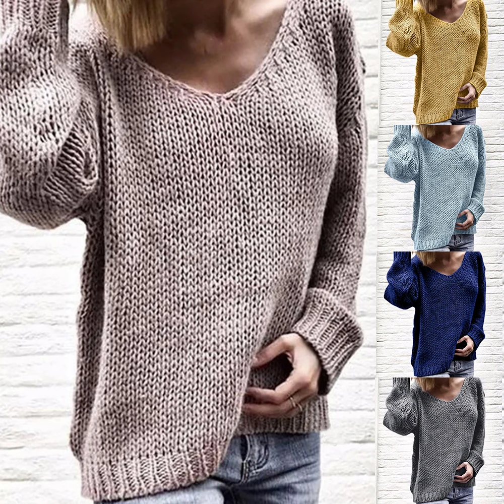 LASPERAL Женские однотонные свитера с v-образным вырезом и пуловеры, трикотажная Осенняя зимняя одежда, пуловер, джемпер, Pull Femme Hiver Truien Dames
