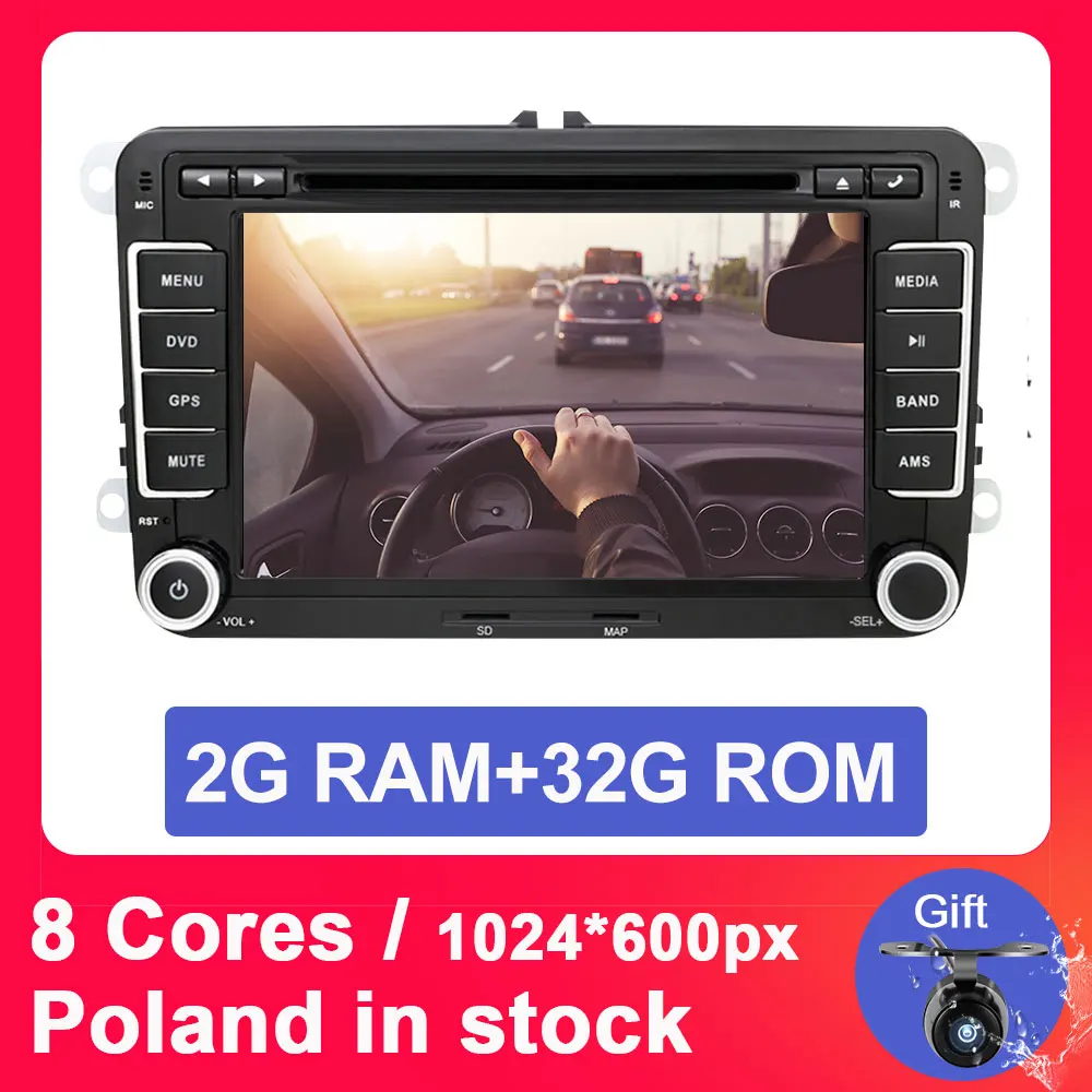 Eunavi 2 Din Android 9,0 автомобильный аудио dvd-плеер радио для VW GOLF 6 Polo Bora JETTA B6 PASSAT Tiguan; Skoda OCTAVIA gps-навигация - Цвет: 2G 32G T8