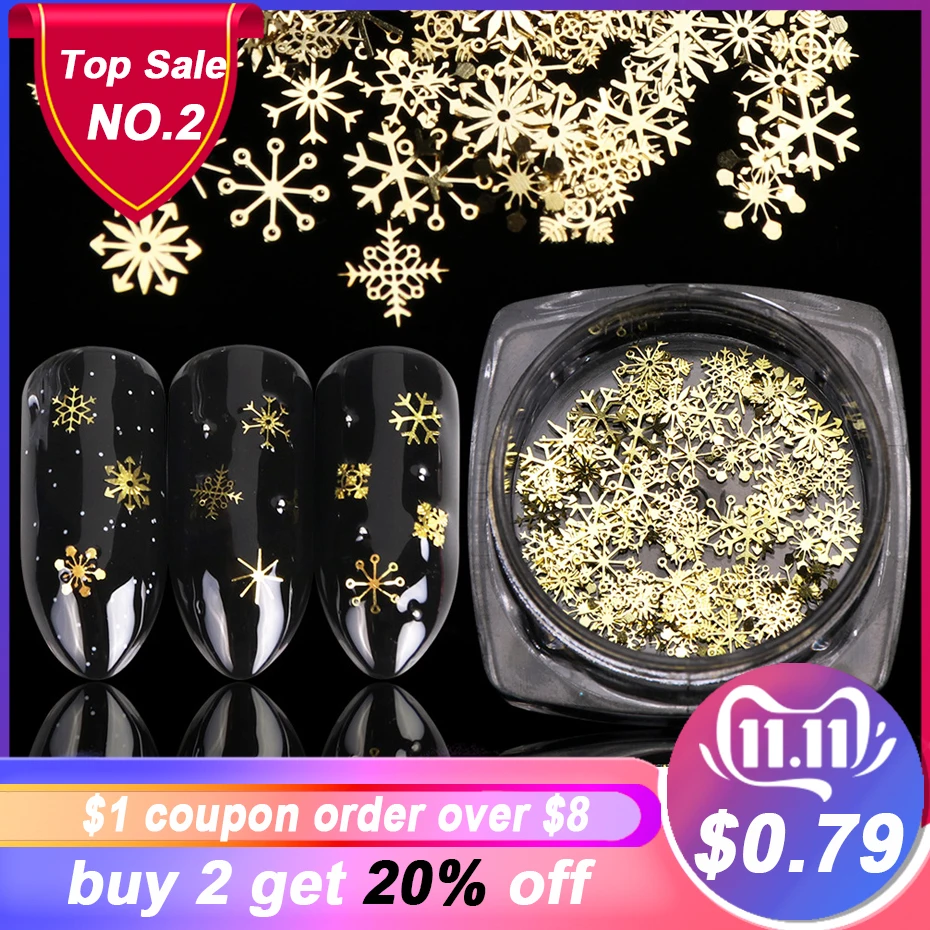 

1 BOX Hollow Out Gold Nail Glitter Sequins Snow Flakes Mixed Design Decorations for Nail Arts Pillette Nail Accessories LA889-1