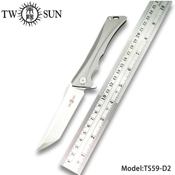 

TWOSUN knives D2 blade folding Pocket Knife camping knife hunting outdoor survival tool EDC TC4 Titanium Fast Open Polaris TS59