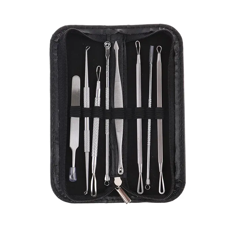 8Pcs Professional Blackhead Acne Comedone Pimple Blemish Extractor Stainless Steel Blackhead Remover Kit Beauty Tool With Bag