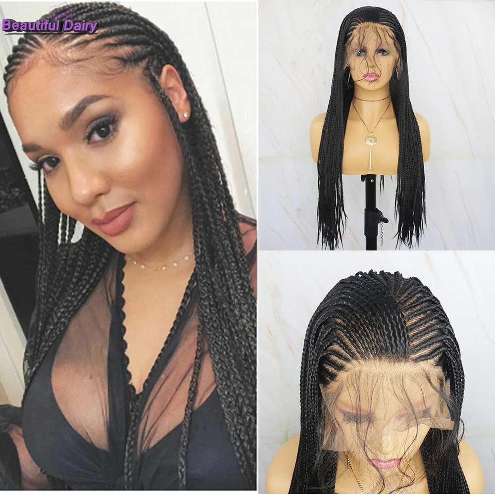 Beautiful Diary 13X6 Deep Part Lace Wigs Long Box Braided Wig with Baby Hair Synthetic Lace Front Wig for Black Women