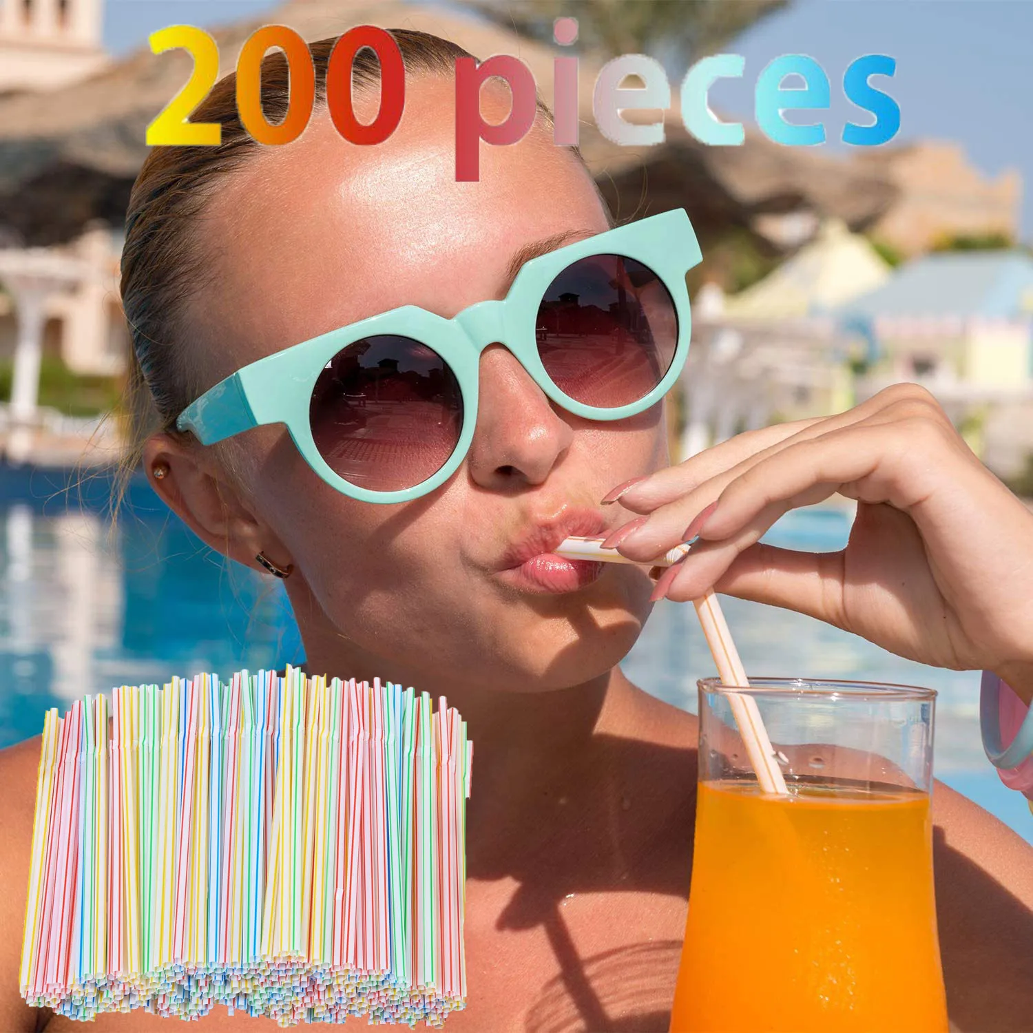 200 Pieces Plastic Drinking Straws 8 Inches Long Multi-Colored Striped Bedable Disposable Bendable Drinking Straw Bar Accessorie