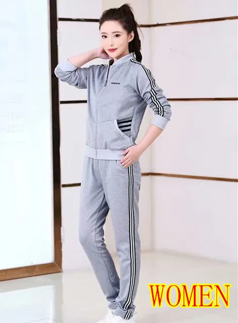 Women gray suit Осенне-зимний женский и мужской набор для бега, спортивный костюм с низким воротником, спортивные куртки, штаны для бега, уличная тренировочная одежда, командная форма, сделай сам - Цвет: Women gray suit