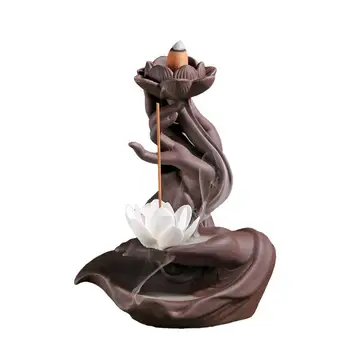 

Tathagata Buddha Lotus Backflow Incense Burner Ceramic Aromatherapy Furnace Porcelain Incense Cone Holder Buddhist Aroma Censer