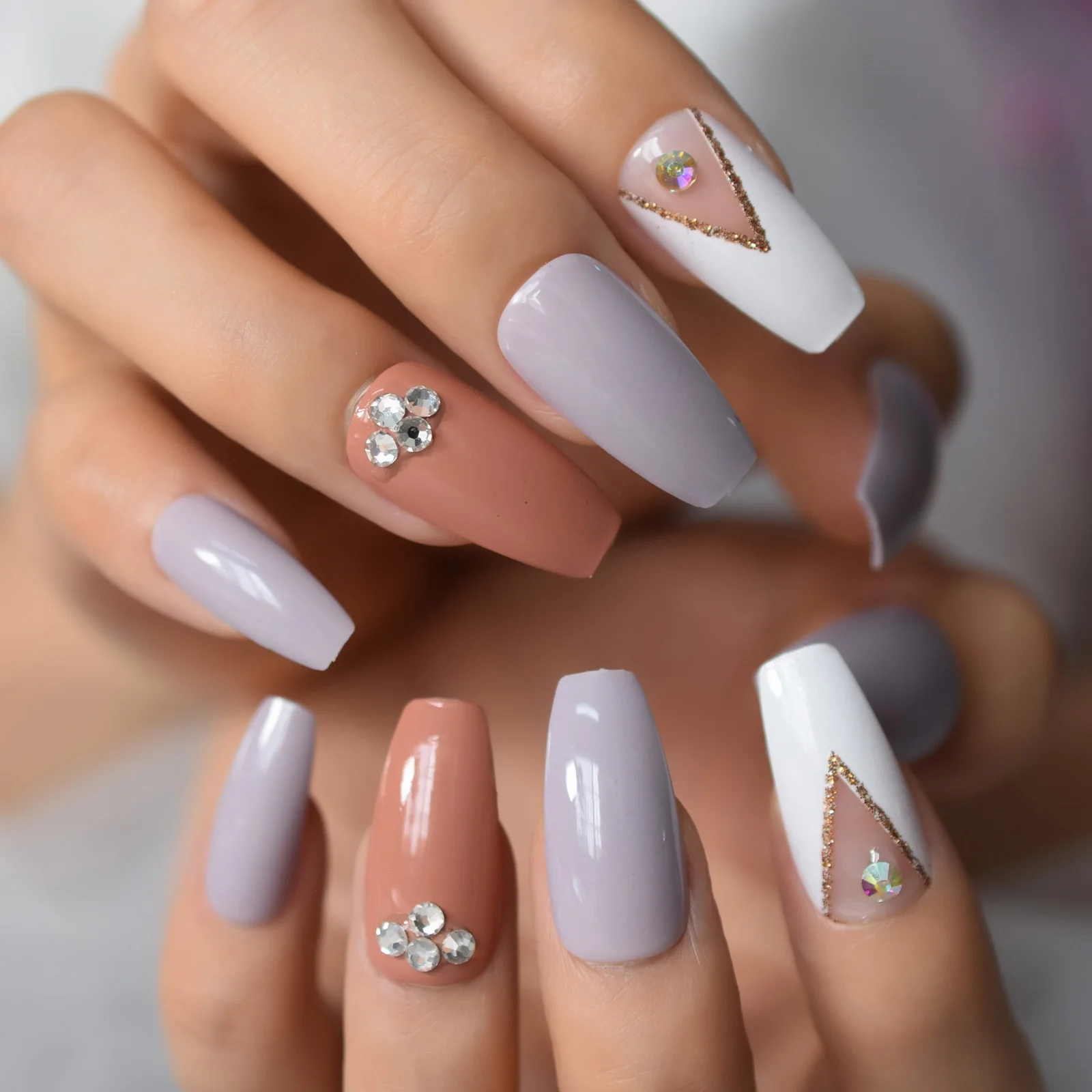 Pre-designs 2021 Aug. New Press On Nail Tips Rhinestone Nail Full Cover  Medium Coffin Mixed Fake Diamond Manicure Detachable Set - AliExpress  Beauty & Health
