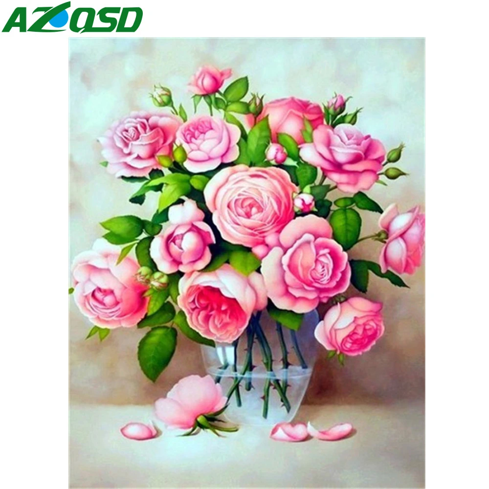 Azqsd 5D Вышивка с кристаллами, цветы полный комплект квадратный/круглый бурение Алмазная вышивка ваза DIY интерьерная вышивка