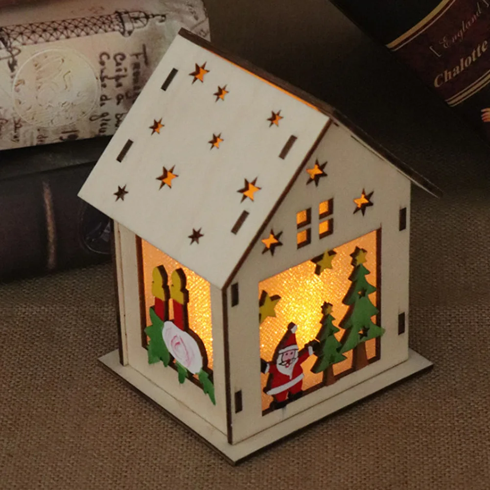 Christmas Santa Claus Snowman LED Light Wooden House Hanging Ornaments Desktop Festival Decor Xmas Gift Wedding Navidad