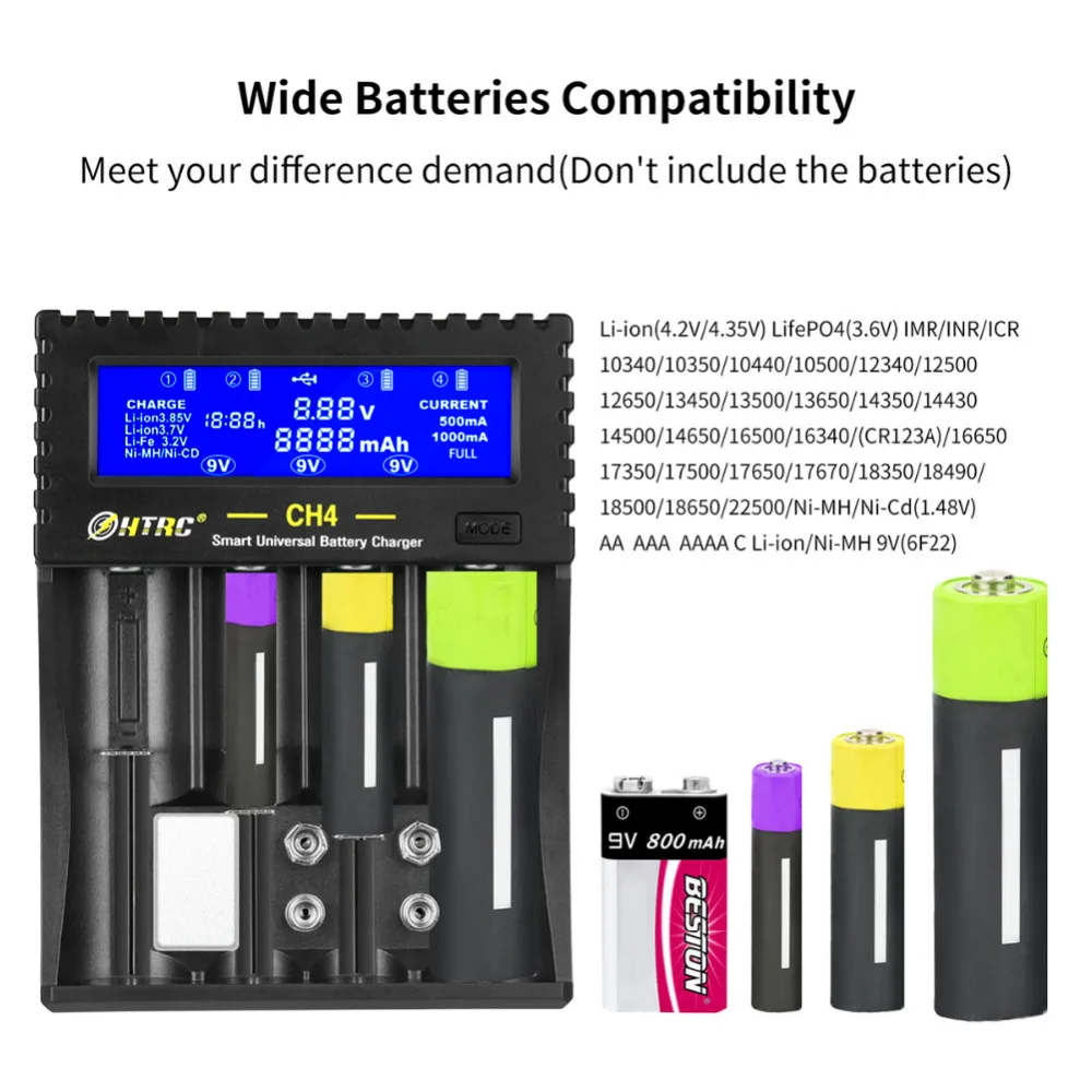 HTRC 4 Slots Battery Charger 18650 Li-ion Li-fe Ni-MH Ni-CD for AA/AAA/18650/26650/6F22/16340/9V Smart | Электроника