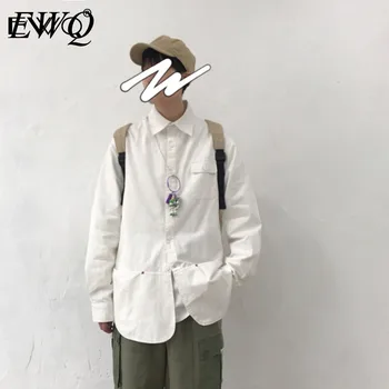 

EWQ 2020 New Male Long Sleeve Loose Shirt Coat Men Spring Chic Vintage Casual Solid White Turn-Down Collar Shirt HD492