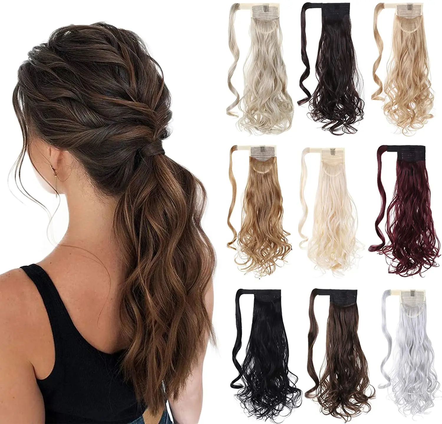 

22 Inch Wave Synthetic Clip in Drawstring Ponytail extension Hairpieces for Women Hair Extension High Temperature Fiber
