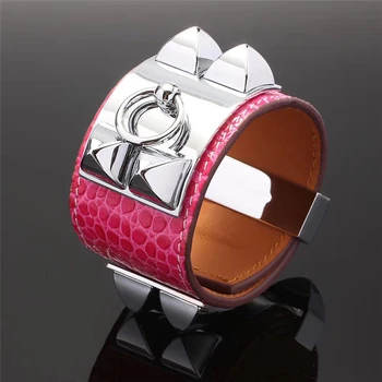 

hot sale luxury brand H pink snake tiger alligator leather bangles classic punk wild bracelet belt buckle wristlet broad bangles